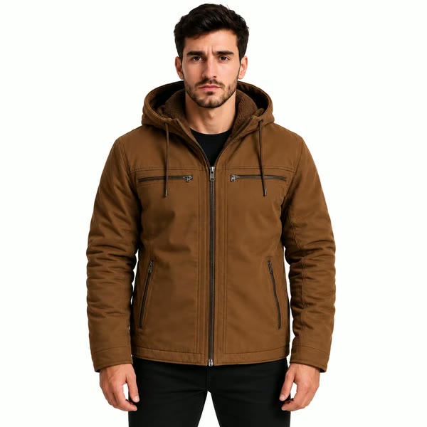 [Compre 1 Leve 2] Jaqueta Masculina de Sarja Forrada com Capuz Removível – Conforto, Estilo e Proteção