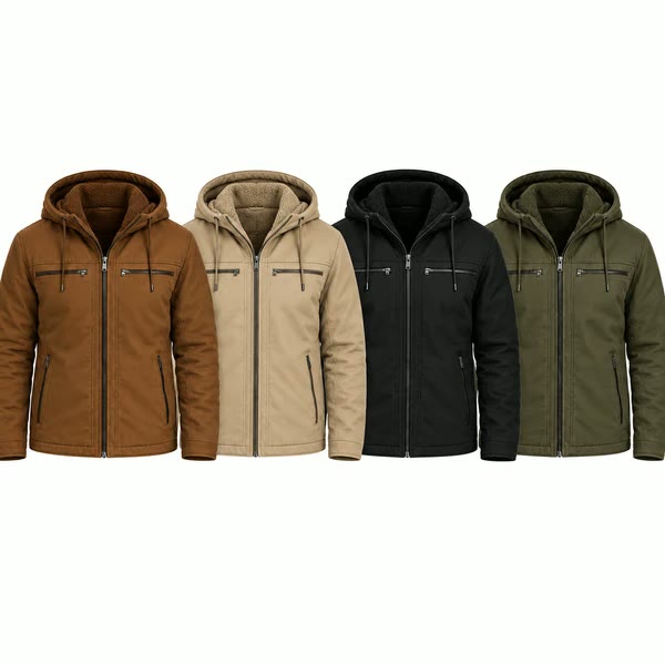 [Compre 1 Leve 2] Jaqueta Masculina de Sarja Forrada com Capuz Removível – Conforto, Estilo e Proteção