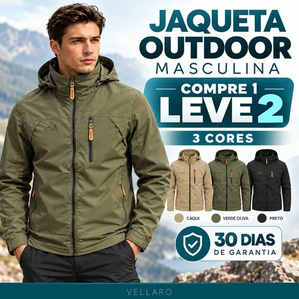 [Compre 1 Leve 2] Jaqueta Masculina Outdoor Impermeável com Capuz – Conforto, Proteção e Estilo