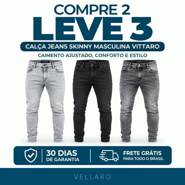 [Compre 2 e Leve 3] Calça Jeans Skinny Masculina Vittaro – Caimento Ajustado, Conforto e Estilo