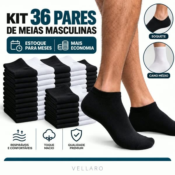 Kit 36 Pares de Meias Masculinas – Estoque para Meses com Mais Economia