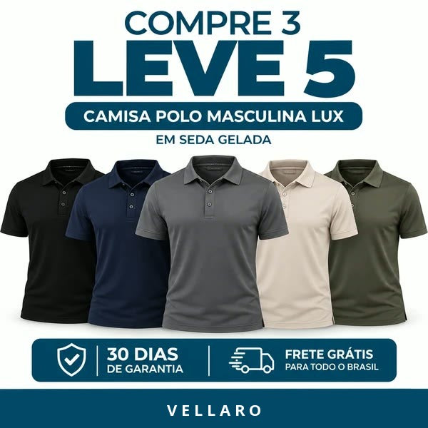 [Compre 3 Leve 5] Camisa Polo Masculina Lux | Tecido Gelado Tecnológico com Elasticidade