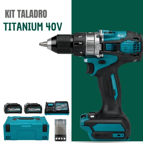 Kit Furadeira e Parafusadeira Titanium 40V Completo + Maleta, Bateria Extra, Base de Carregamento e Jogo de Brocas
