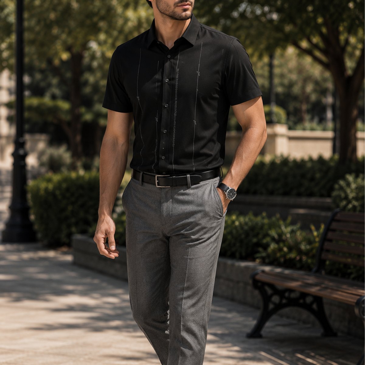 Camisa masculina Varion de seda gelada e poliéster - Vellaro